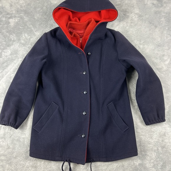 Mackintosh Jackets & Blazers - VTG Authentic Mackintosh Vestcoat Wool Size 8 Navy Wool‎ Button Up Hooded Coat